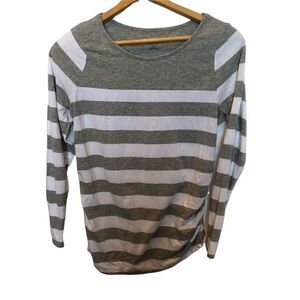 Liz lange Maternity long sleeve t shirt gray and white stripe Medium